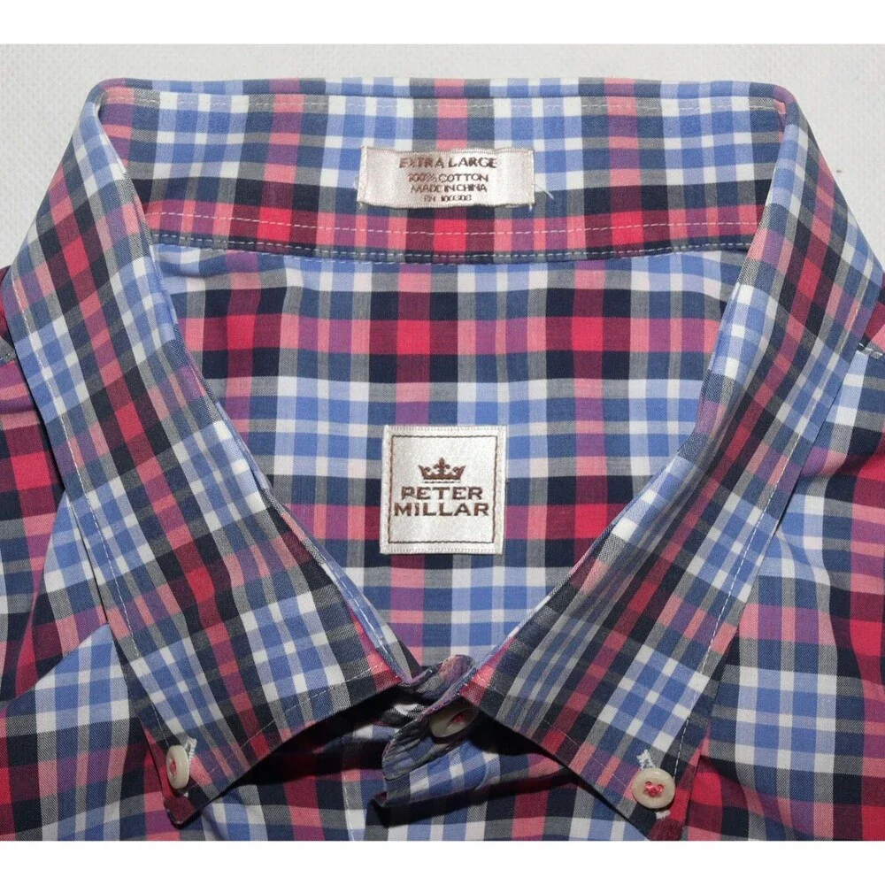 Peter Millar Men's Short Sleeve Button‎ Down Plaid Shirt Size XL